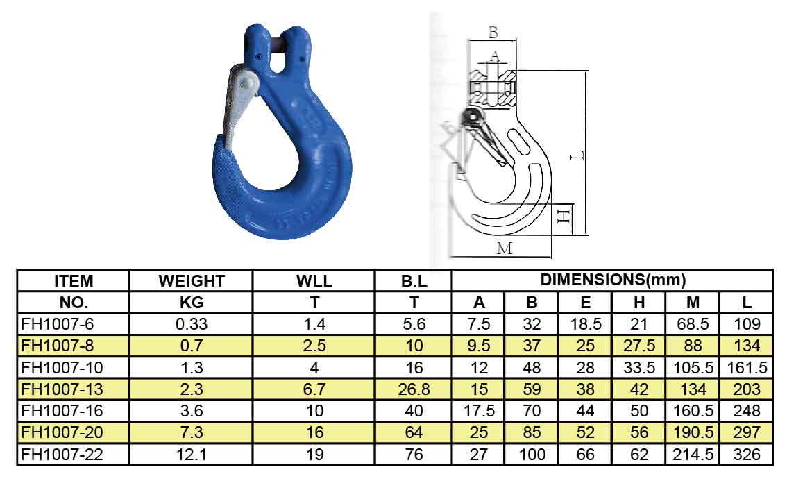 Clevis Sling Hook With Cast Latch 100G